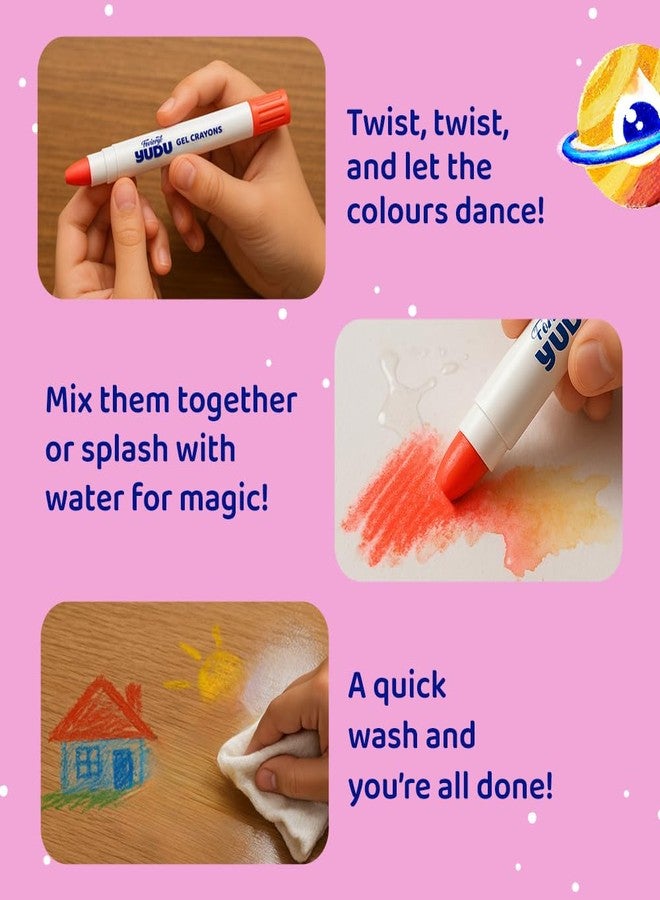Fevicryl Yudu Gel Crayons | 12 Colours with 1 Brush | Smooth & Mess-Free Creative Art | Twistable, Washable & Water Soluble for Kids & Adults | Ideal Gift for Kids - Image 4